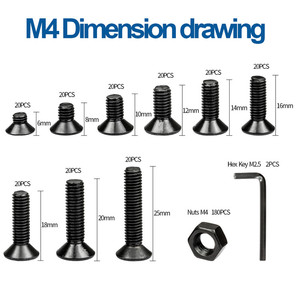 DIN 7991 Black Oxide <b>M4</b> Steel Hex Socket <b>Bolts</b> with Countersunk Head Allen <b>Bolts</b> Nuts Kits to Standard - Product Image 2