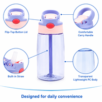 Bouteille d'eau en plastique PC de 350 ml (12 oz) avec couvercle à paille, en stock, pour enfants, école, personnalisable, vente en gros
