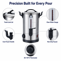 Protection contre la surchauffe, bouilloire à eau commerciale en acier inoxydable de 30 L, distributeur d'eau chaude à double paroi pour école, hôpital, cantine