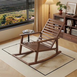 Fauteuil à bascule moderne du milieu du siècle, structure en bois, coussin en velours vert, dossier solide, multi-usages, extérieur, chambre, hôtel, salon - Product Image 2