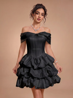 Gaun Pengantin Satin Model Ball Gown Off Shoulder Rok Bubble Korset Gaun Pengantin Custom Gaun Pengantin Satin Warna Ivory