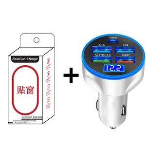 4 USB Car Charger Digital Display Super Fast Charging Converter Car Charger Power Supply Adapter USB Car Charger