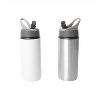 Bouteille d'eau en aluminium blanc de 600 ml, durable, pour sublimation, avec paille, unisexe, idéale pour les cadeaux d'affaires, la randonnée et les activités de plein air