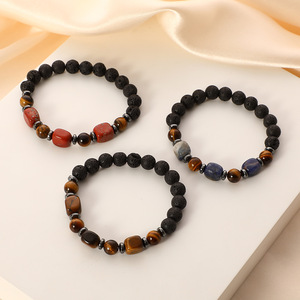 Toptan el yapımı karışık taş kaplan gözü boncuk streç bilezik şifa doğal taş kare boncuklu bilezikler - Product Image 4