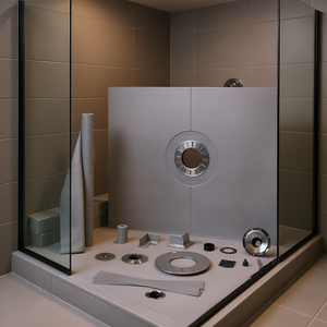 Kit de drenaje para ducha de PVC 60x48 con 2 bridas centrales y rejilla de acero inoxidable, solución de drenaje impermeable - Product Image 2