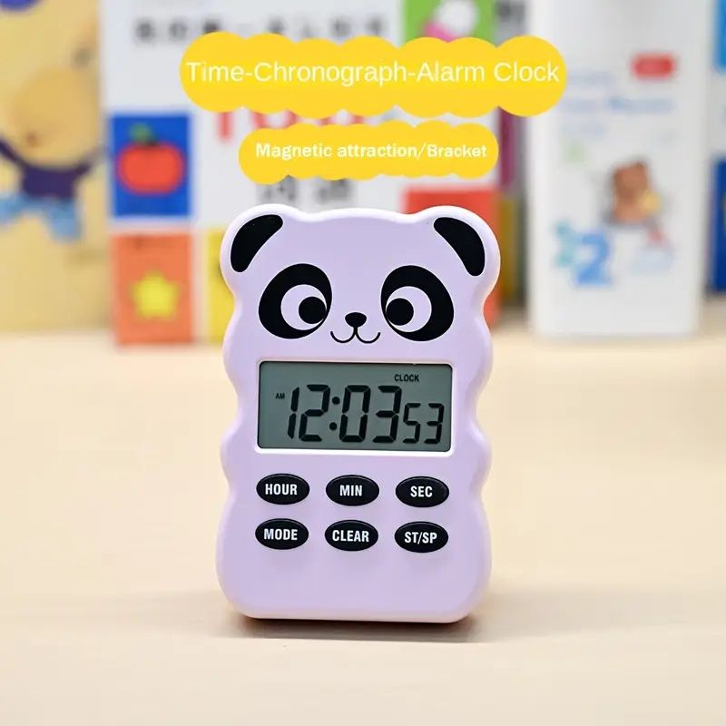 Big Digits Electronic Panda Shape Creative Timer Digital Time Reminder with Loud Alarm Magnet Stand Clock for Children Home Use