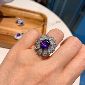 High Quality Purple Zircon Luxury Necklace <b>Earrings</b> and Ring <b>Set</b> Eco-friendly Copper Gift 3Pcs <b>Sets</b> for Women Jewelry - Product Image 4