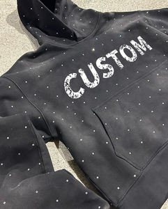 Vêtements pour hommes de haute qualité, streetwear, sweat à capuche avec strass, effet délavé, surdimensionné, noir, sweat à capuche pour hommes - Product Image 4