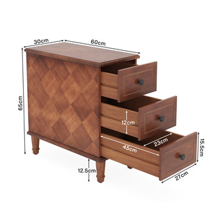 Table d'appoint en bois massif, design rétro, trois tiroirs, rangement pour canapé de chambre, meubles de style américain - Product Image 4