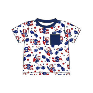 Ropa personalizada del Día DE LA Independencia, <span class=keywords><strong>camiseta</strong></span> de manga corta de bambú suave para niños, camisetas de gran tamaño con bolsillo frontal para bebés y niñas - Product Image 2
