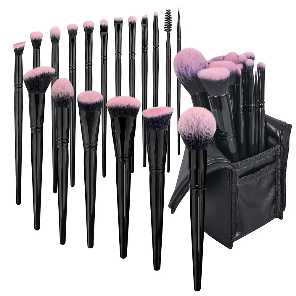 18Pcs Luxury Bling Light Black Private Label Glitter Makeup Brushes Set Holder With Custom Logo Package Box
