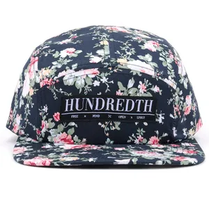 Custom Volledige Digital Print Bloem Snapback 5 Panel Cap