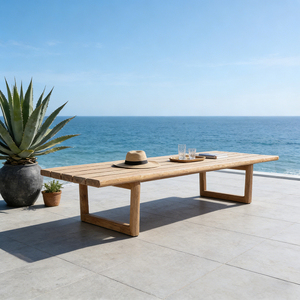 Table à manger en teck durable pour l'extérieur, finition imperméable pour villas, hôtels, restaurants, <span class=keywords><strong>jardins</strong></span> sur le toit - Product Image 1