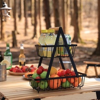 Panier à fruits en fer forgé à double niveau pour l'extérieur, idéal pour le camping et les pique-niques, pour le rangement des boissons