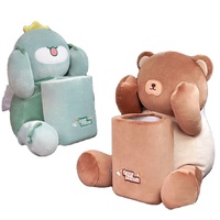 Boîte à mouchoirs pour voiture Poubelle 2-en-1 mignon dessin animé décoration intérieure de voiture jouets en peluche boîte à papier de pompage