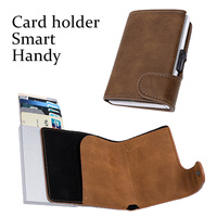Dompet Minimalis Kulit PU Logam Pop Up Porte Monnaie Pria RFID dengan Tempat Kartu dan Uang Tunai