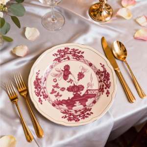 ชุดจานเซรามิกพอร์ซเลนลายวิวทิวทัศน์สีชมพูสไตล์เรโทร  ชุดอาหารค่ำหรูหรา  แบบโบนไชน่า ขายส่ง - Product Image 6