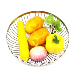 Stand Footed Wire Tray Round Bowl Storage Metal Kitchen Storage mesh Silver Plated Fruit Basket