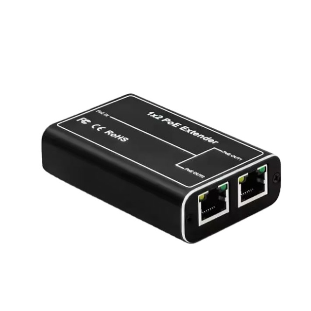 1 to 2 Ports 100Mbps Long Distance Extend Megabit POE Extender and Network Ethernet Repeater Compatible for CCTV System Camera