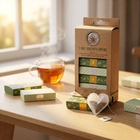 Bolsitas de Té con Forma Personalizada, Set de Regalo Bienestar 7 Días de Serenidad, Caja Dispensadora, Empaque con Etiqueta Privada, PLA Biodegradable
