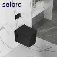 WC suspendu mural en céramique noir mat sans rebord pour salle de bain moderne, hôtel, appartement