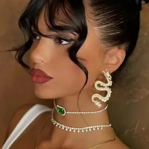 Perhiasan Emas 2022 Anting Bentuk Naga Logam, Anting-Anting Tetesan Hewan Geometris Punk Hip Hop Perhiasan Panjang Bentuk Naga Besar INS