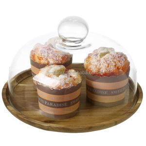 OFERTA ESPECIAL: Campana de <span class=keywords><strong>Cristal</strong></span> Transparente con Bandeja de Madera de Acacia, Campana de <span class=keywords><strong>Cristal</strong></span> para Queso de 9 Pulgadas, Soporte para Pasteles - Product Image 1