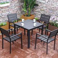 Conjunto de Mesa y Sillas de Comedor para Exteriores, Moderno y Duradero, de Aluminio, Plástico, Madera y Metal, para Balcón, Jardín, Parque, Casa de Campo, Ocio