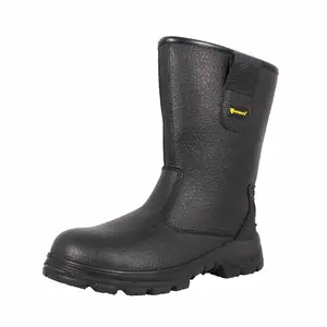 Botas de seguridad de trabajo de cuero con punta de acero de bosque impermeable aislado de corte medio para hombres