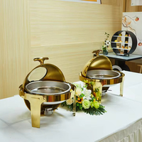 Ensemble de plats chauds de luxe pour buffet, décorations de traiteur, plat chauffant à couvercle roulant, équipement doré, chauffe-plats pour buffet, plat chauffant pour buffet