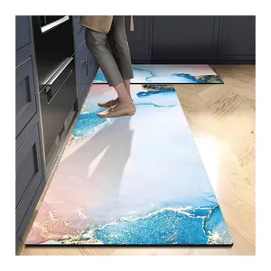 Waterproof and oil resistant crystal velvet printed carpet, anti slip kitchen floor mat, long strip easy to clean