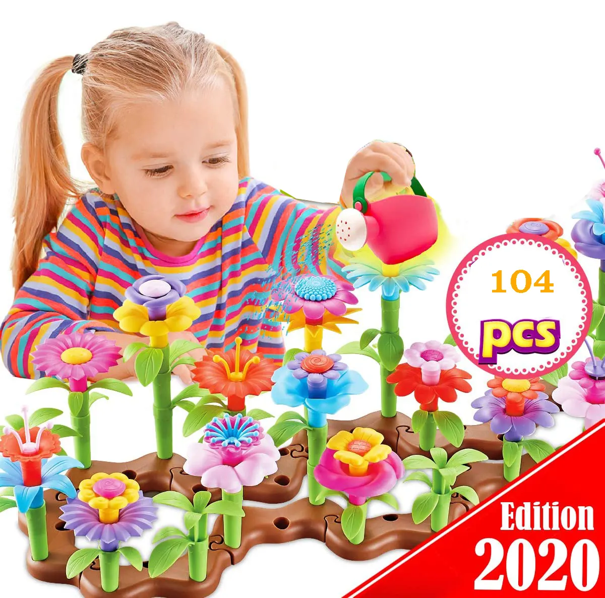 Brinquedo educacional para crianças, jogo de jardinagem, 104 peças, faça você mesmo, buquê de construção, arranjo, flor, jardim, brinquedos de construção para meninas
