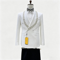 Costume 2 pièces de luxe pour homme, orné de strass et de sequins, veste et pantalon perlés faits main, simple boutonnage, idéal pour bal de promo, mariage, marié