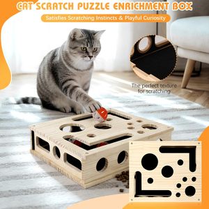 Scatola di Arricchimento e Gioco per <span class=keywords><strong>Gatti</strong></span>, Scatola in Legno per Affilare le Unghie, Alternativa Antistress alle Lime per Unghie, Gioco Labirinto per <span class=keywords><strong>Gatti</strong></span> da Interno - Product Image 3