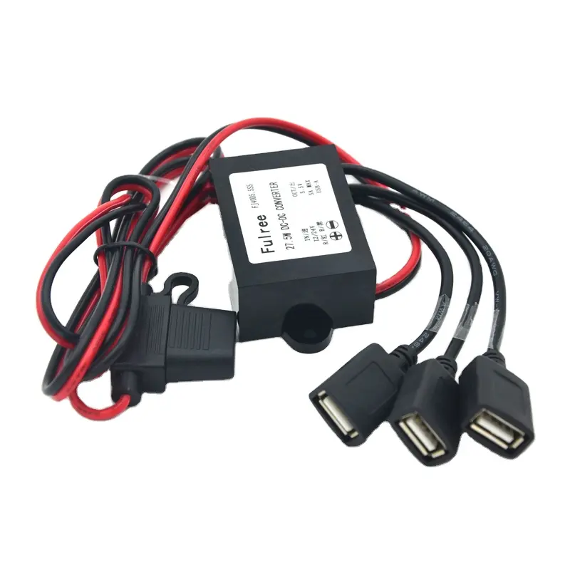 Adaptador conversor de energia para carro, 12 v 24v para 5 v dc módulo de entrada triplo 3 usb conector 12 volts para 5 volts