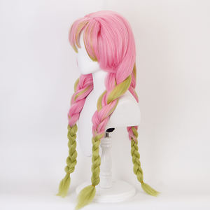 Peluca de <span class=keywords><strong>Cosplay</strong></span> Ainizi de Alta Calidad, Estilo <span class=keywords><strong>Anime</strong></span> Japonés, Demon Slayer, Kanroji <span class=keywords><strong>Mitsuri</strong></span>, Trenza Triple, Súper Gruesa, para Mujer - Product Image 5