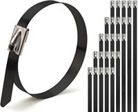 100 attaches-câbles auto-bloquantes en acier inoxydable 304 robustes, revêtement époxy, noires, pour clôture à maillons (4,6 mm)