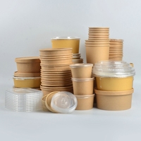 SenAng05 Bols et coupes à soupe/salade en papier kraft écologiques jetables au design personnalisé avec couvercles en PP/papier pour le camping