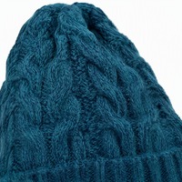 Bonnet tricoté personnalisé avec pompon, bordure plissée, en maille torsadée turquoise, pour l'hiver – Fabrication OEM/ODM