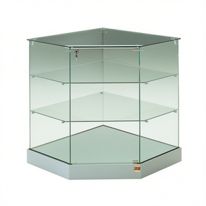 Vitrina Esquinera 73x73x90cm Gris Claro con Puerta Abatible con Cerradura y Estantes para Mostradores de Venta - Product Image 2