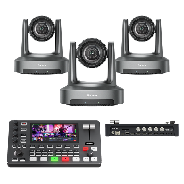 Live Streaming Kit 3PCS UV20U 4K PTZ Camera & PC500 HDMI SDI Video Mixer Switcher 4 Channel 5.5 Inch Broadcast Control Keyboard