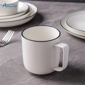 Holesale-vajilla de porcelana en crema, juego de vajilla de cerámica blanca apta para lavavajillas, vajilla personalizada para el hogar con borde negro - Product Image 5