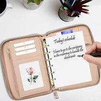 Carnet de notes à spirale en cuir PU rose mignon avec 6 anneaux, classeur à feuilles mobiles, porte-documents pour femmes et filles, planificateur budgétaire