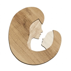 Décoration murale créative en bois en forme de croissant mère-enfant pour la fête des mères, cadeau en gros - Product Image 5