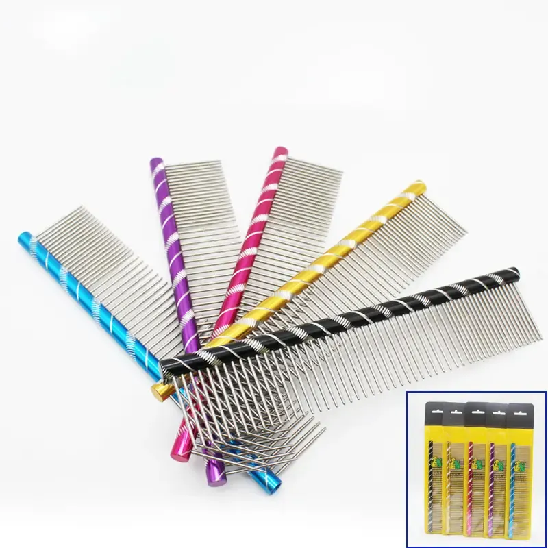 Custom Logo Multi-Color Pet Grooming Comb for Cats and Dogs Detangles and Smooths Hair Pet Stainless Steel Comb