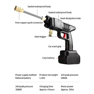OEM 24V áp lực cao không dây xe máy giặt không dây phun nước cầm tay súng máy làm sạch cho thủy lợi với pin lithium