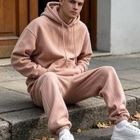 Hoodie dengan Lapisan Fleece Tebal, Oversize Hooded Pullover, Set 2 potong hoodie dan celana panjang polos, Tersedia Pesanan Grosir