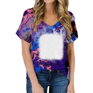 Unisex V Neck Faux Bleached Sublimation Blank T Shirts Middle Body Customized Design Deep V Neck Women Men's Tee TShirts