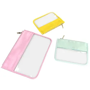 Venda Por Atacado PVC Transparente Impermeável Zipper Cosmetic Pouch Bag Plástico Claro Maquiagem Saco Com Personalizado Colorido Carta OEM Ba