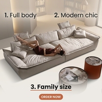 Ensemble de canapés super grand, assise super profonde, dossier large et haut, salon, style italien minimaliste, crème, luxe léger, canapé-lit en cuir PU